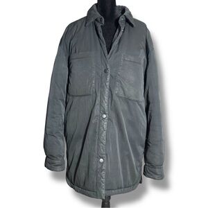 GAP Women's Charcoal Lightweight Button Down Hoodless Recycled Puffer Jacket